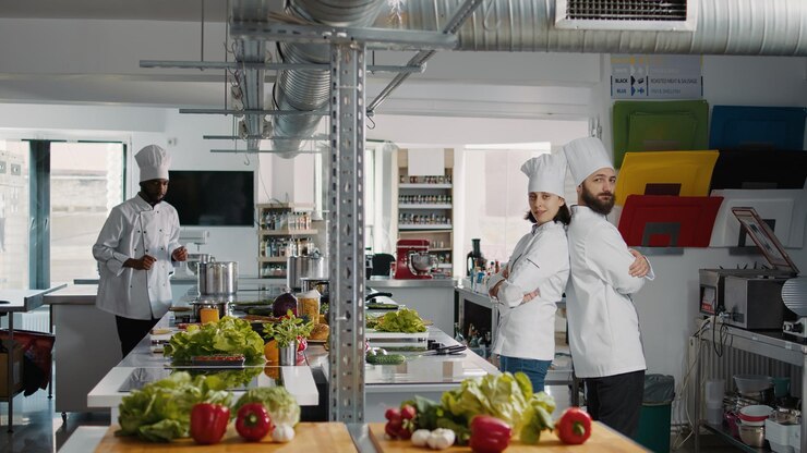 Professional chefs in a restaurant kitchen